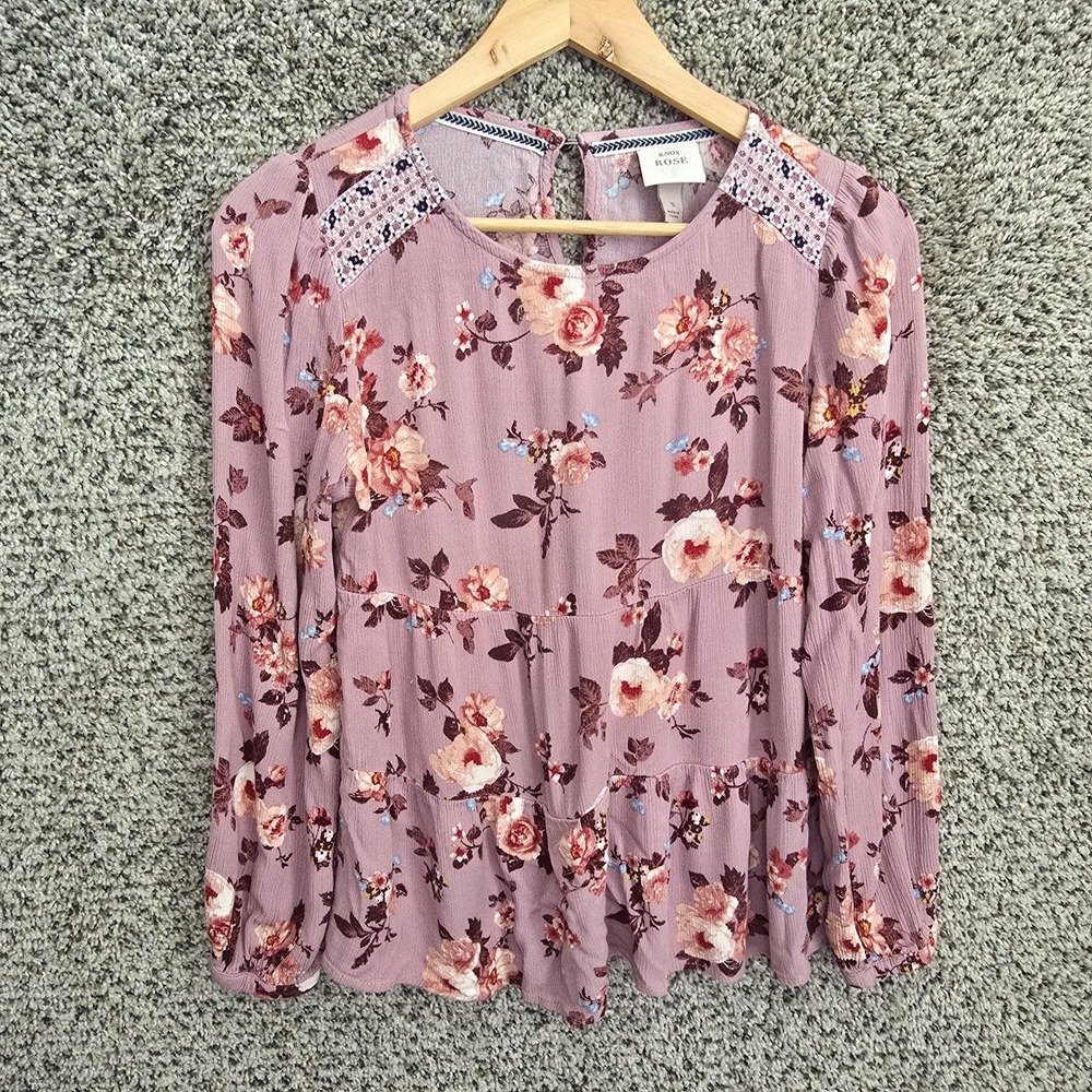 Knox Rose Top Womens Small Purple Gauze Floral Print Boho Blouse Keyhole Button